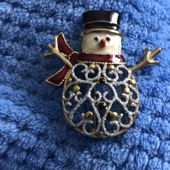 Vintage Enamel and Rhinestone Snowman Brooch - Picture 3 of 4